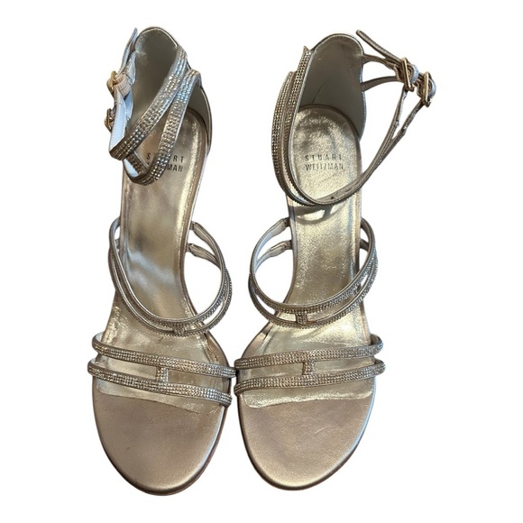 Stuart Weitzman Stops Traffic Gold Strappy Sandals Crystal Detail Size 9.5 - Picture 1 of 4